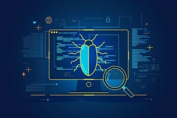 troubleshooting concept highlighting software bugs on a computer program with a sleek outline design