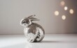 disco ball with highlights in the shape of a hare, on a light background, minimalism, space for text 