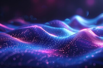 Wall Mural - digital technology background featuring smooth wavy blue and purple lines in abstract curved pattern