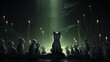 cats in the night An enchanting HD animation depicting a cat sitting in anticipation, surrounded by a growing assembly of fellow felines against a backdrop infused with tranquil tones of gray.