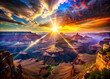Intricately Detailed Sunset Over Grand Canyon: Shadow & Light Illusions, Neon Vibes, Vibrant Hues, Lens Flare, and God-Rays