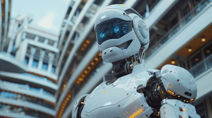 Leinwandbilder - Robot Standing in Front of Building