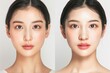 肌の綺麗な日本人モデルのビフォー・アフター美容広告風写真（美容整形・プチ整形・美肌）	
