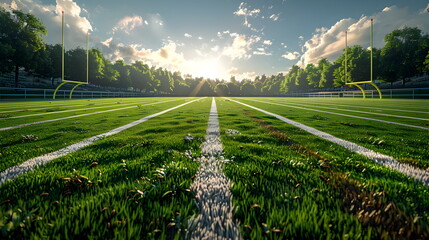 Wall Mural - Rugby, green field, American football, race track, practice field with stadium, sport field