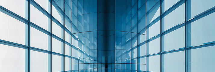 Wall Mural - Modern Architectural Design, Steel and Glass Structure with Blue Sky Reflection, Urban Elegance