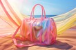 A radiant pink duffel bag stands out on the sandy beach, under broad daylight, fashion essential for summer