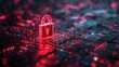 Digital background showcases red padlock icon on glowing data code