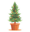 simple flat vector illustration of a Christmas tree in a pot against a white background