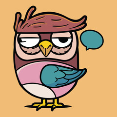 Wall Mural - Funny sleepy owl bird cartoon character vector illustration