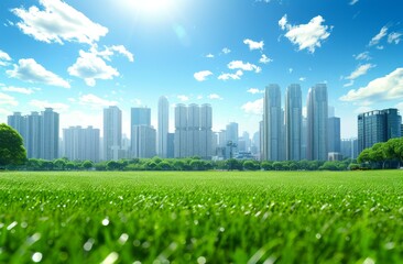 A city skyline with a large park in the middle