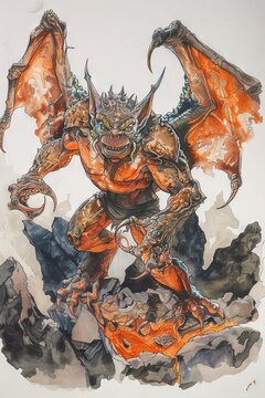 Fantasy RPG fire demon illustration