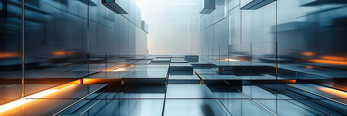 Wall Mural - neon dreams: a futuristic corridor illuminated in blue, representing the intersection of technology 