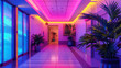 Hotel Bar, Vaporwave Hotel Room in Amerika, 80s, 90s, Penthouse Wohnung, Neon Beleuchtung, Luxus Penthouse, Retro Wohnung, Wohnung mit Zimmer Pflanzen 