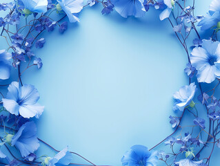 Wall Mural - Elegant blue forget me not with a soft focus on a clear blue background. Serenity floral concept. Generative AI