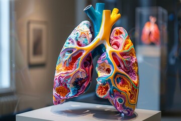 Wall Mural - Colorful lung anatomy exhibit, showcasing medical progress