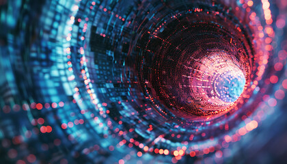 Wall Mural - a spiraling digital vortex visualizes the rapid encryption process of ransomware - sucking in files 