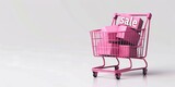 Fototapeta Perspektywa 3d - illustration of pink shopping basket with empty space on white background, design for poster, banner, advertising, business themed announcement, 3d render
