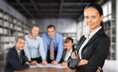 Wall Mural - Happy business worker at strategy meeting.