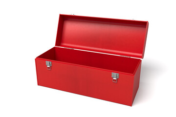 Canvas Print - Open red toolbox, top angle on white