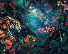 Exotic Animals In A Lush Jungle Setting Vibrant And Teeming With Life