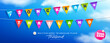 Songkran water festival thailand, colorful triangular flags, collections banner design on cloud and sky blue background, EPS 10 vector illustration
