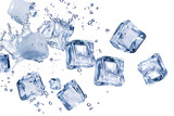 Crystal clear ice cubes scattered png on transparent background