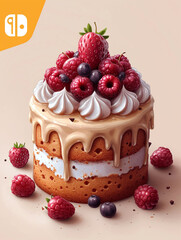 Poster - cake with berries and cream