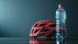 Cycling water bottle and helmet, ready for a ride
