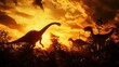Dinosaurs in prehistorical jungle.