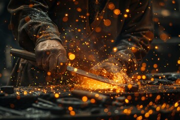 Forging Destiny,Witnessing the Craftsmanship of a Dwarven Blacksmith Crafting a Magical Sword in a Medieval Forge