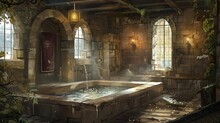 Digital Painting Of Medieval Bathhouse, Historically Accurate