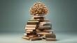 brain stack of books Library education new idea science concept
