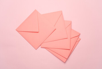 Sticker - Square paper pink envelopes on pink background