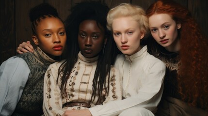 Canvas Print - Four women with different hair colors and styles are posing for a photo