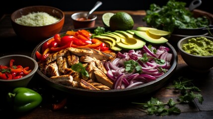 Wall Mural - Platter of Chicken, Avocado, Red Onions, Red Peppers