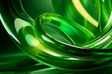 Fototapeta Przestrzenne - Abstract geometric green background with glass spiral tubes, flow clear fluid with dispersion and refraction effect, crystal composition of flexible twisted pipes, modern 3d wallpaper, design element,