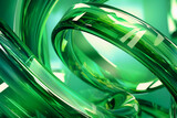 Fototapeta Przestrzenne - Abstract geometric green background with glass spiral tubes, flow clear fluid with dispersion and refraction effect, crystal composition of flexible twisted pipes, modern 3d wallpaper, design element