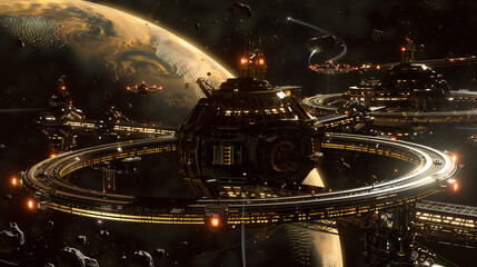 Wall Mural - future spaceport in space colony
