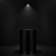 © Sara_P - Bold black podium in a dark room spotlight on top for a dramatic product reveal