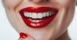 Perfect Female Smile Achieved Through Teeth Bleaching, Red Lips Shine