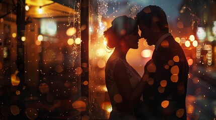 Poster - A couple is kissing in the rain, with the man wearing a suit