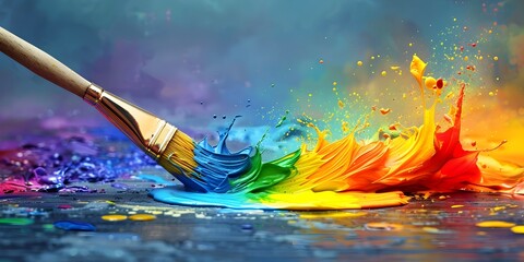 Sticker - Vibrant Brush Painting Rainbow Bridge of Creativity and Imagination