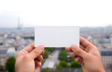 Business card Mockup in man hand. Template of a card