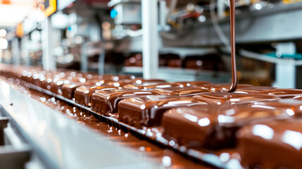 liquid chocolate in the factory industry. selective focus.