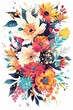 floral arrangement, tshirt graphic, vector, white background, variety of flowers, variety of colours, 