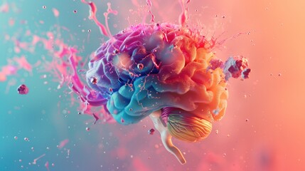 Cognitive Overload Abstract Concept, abstract explosion of a colorful brain, representing the concept of cognitive overload, creativity, or a mental breakthrough