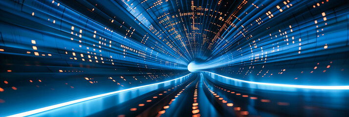 Wall Mural - a voyage through the neon tunnel, where light and structure guide the path to a futuristic realm of 