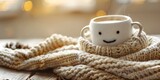 Fototapeta  - Cozy Blanket and Cheerful Coffee Character Enjoying a Snug Sipping Moment with Warm Comfort and Relaxation