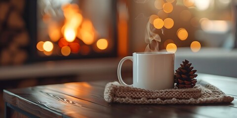 Poster - Cozy Fireplace and Steaming Mug Intimate Moment of Warmth and Relaxation