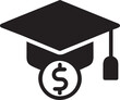 doctoral hat with money on the top, icon, simple, pictogram
